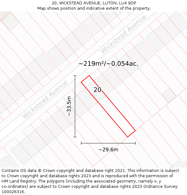 20, WICKSTEAD AVENUE, LUTON, LU4 9DP: Plot and title map
