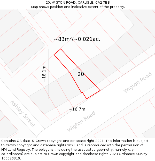 20, WIGTON ROAD, CARLISLE, CA2 7BB: Plot and title map