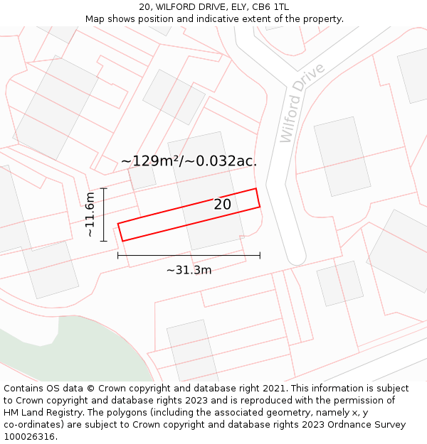 20, WILFORD DRIVE, ELY, CB6 1TL: Plot and title map