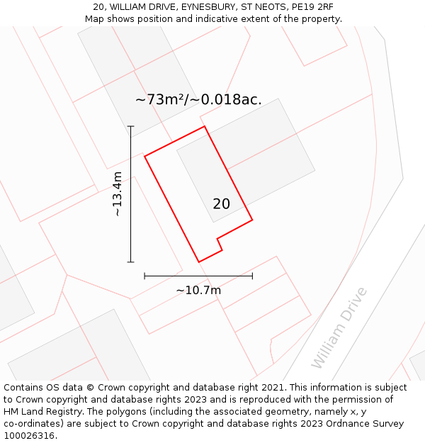 20, WILLIAM DRIVE, EYNESBURY, ST NEOTS, PE19 2RF: Plot and title map