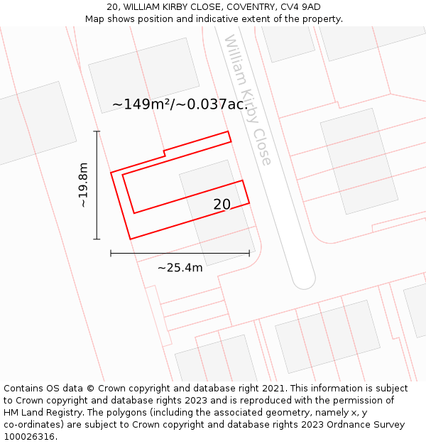 20, WILLIAM KIRBY CLOSE, COVENTRY, CV4 9AD: Plot and title map