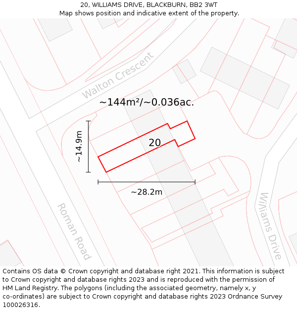 20, WILLIAMS DRIVE, BLACKBURN, BB2 3WT: Plot and title map