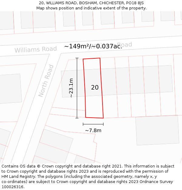 20, WILLIAMS ROAD, BOSHAM, CHICHESTER, PO18 8JS: Plot and title map