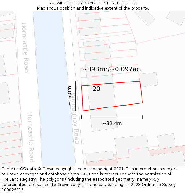 20, WILLOUGHBY ROAD, BOSTON, PE21 9EG: Plot and title map