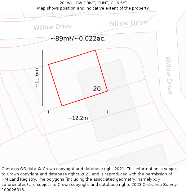 20, WILLOW DRIVE, FLINT, CH6 5YT: Plot and title map