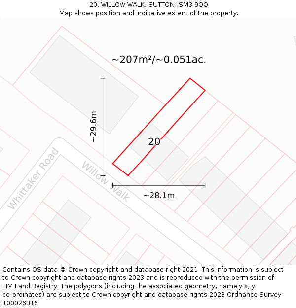 20, WILLOW WALK, SUTTON, SM3 9QQ: Plot and title map