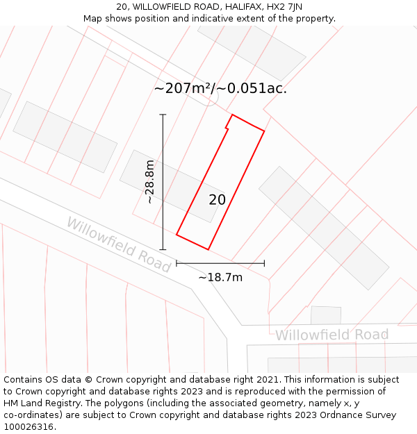 20, WILLOWFIELD ROAD, HALIFAX, HX2 7JN: Plot and title map