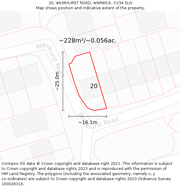 20, WILMHURST ROAD, WARWICK, CV34 5LN: Plot and title map