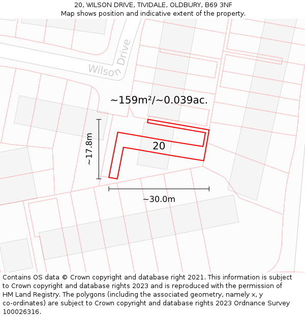 20, WILSON DRIVE, TIVIDALE, OLDBURY, B69 3NF: Plot and title map