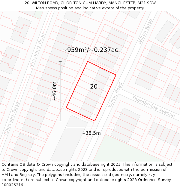20, WILTON ROAD, CHORLTON CUM HARDY, MANCHESTER, M21 9DW: Plot and title map