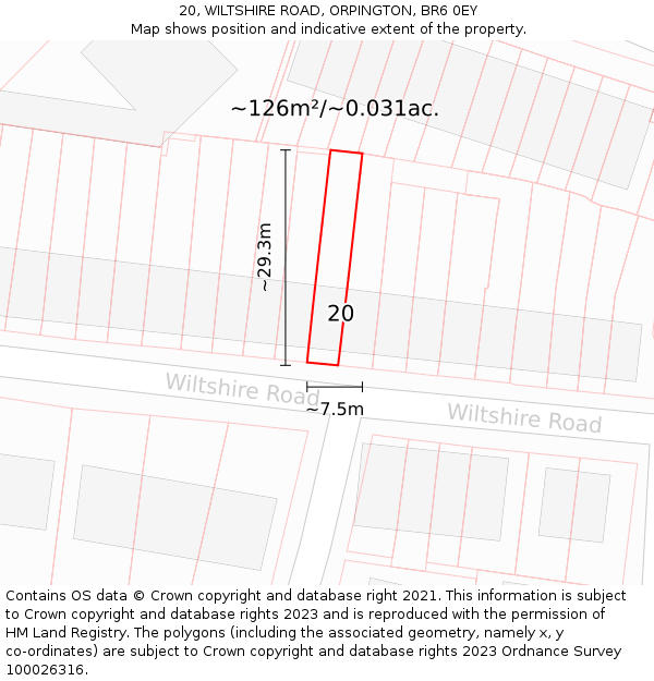 20, WILTSHIRE ROAD, ORPINGTON, BR6 0EY: Plot and title map
