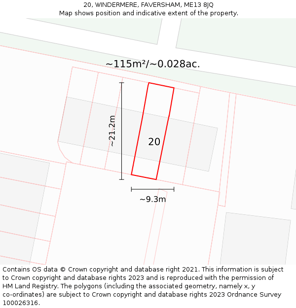 20, WINDERMERE, FAVERSHAM, ME13 8JQ: Plot and title map
