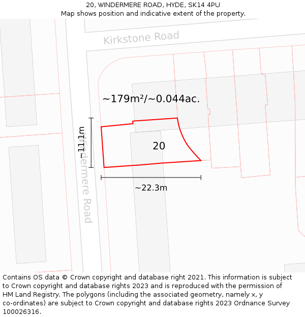 20, WINDERMERE ROAD, HYDE, SK14 4PU: Plot and title map