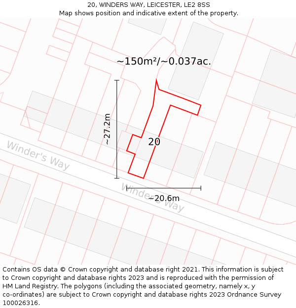 20, WINDERS WAY, LEICESTER, LE2 8SS: Plot and title map