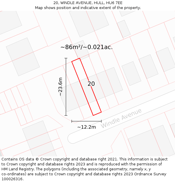 20, WINDLE AVENUE, HULL, HU6 7EE: Plot and title map