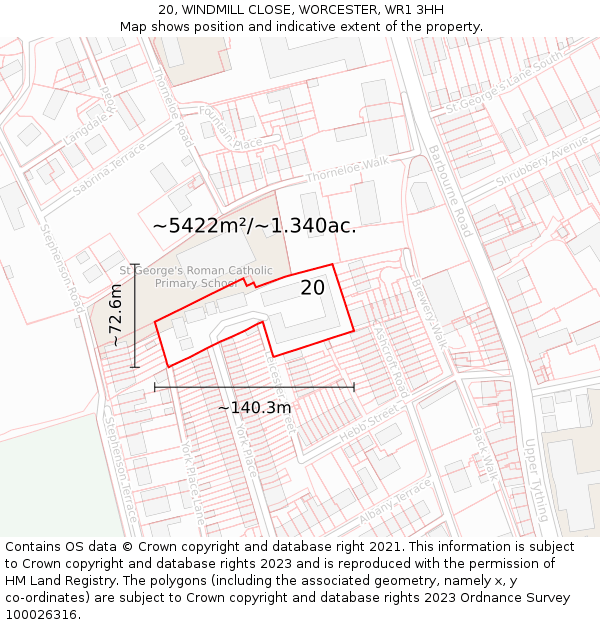 20, WINDMILL CLOSE, WORCESTER, WR1 3HH: Plot and title map