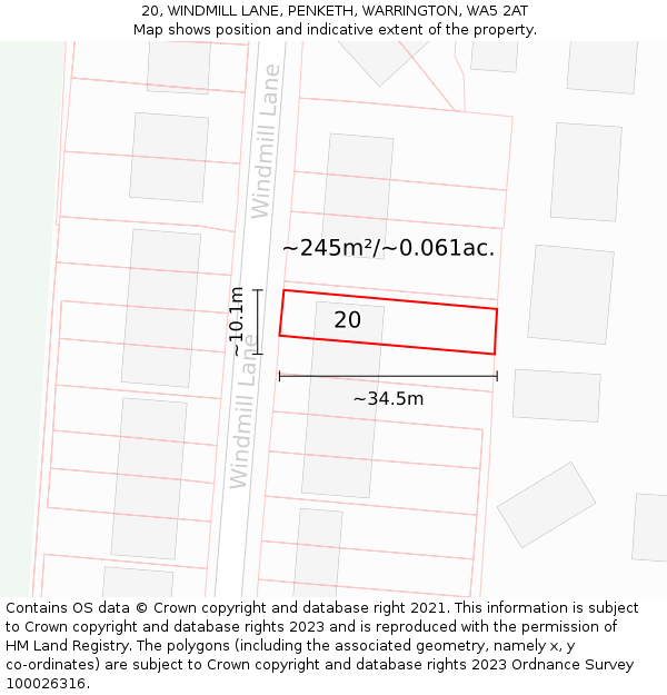 20, WINDMILL LANE, PENKETH, WARRINGTON, WA5 2AT: Plot and title map