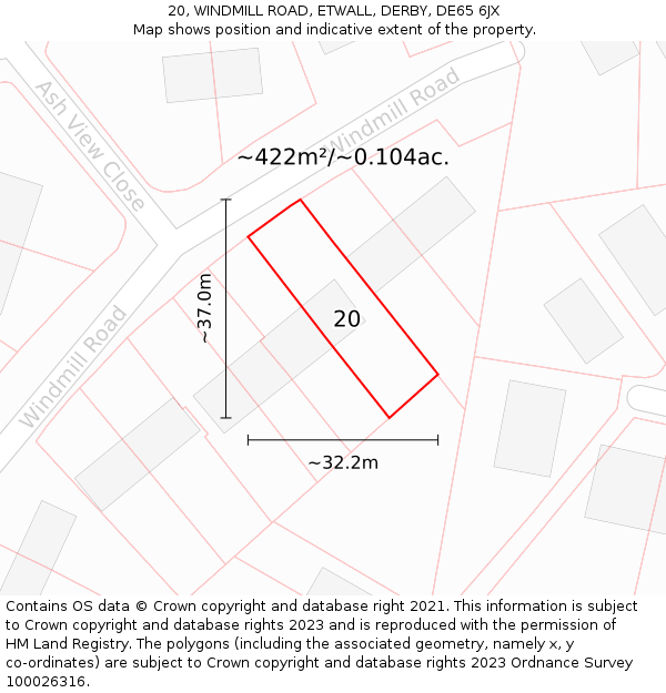 20, WINDMILL ROAD, ETWALL, DERBY, DE65 6JX: Plot and title map