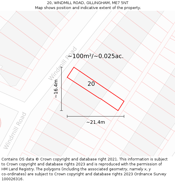 20, WINDMILL ROAD, GILLINGHAM, ME7 5NT: Plot and title map