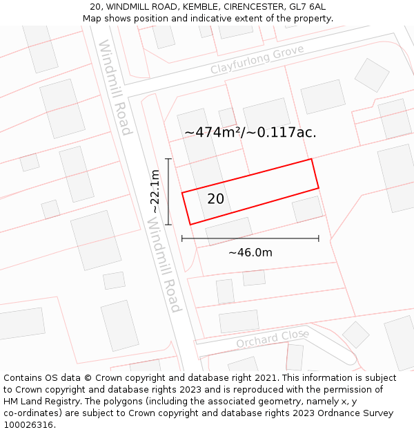 20, WINDMILL ROAD, KEMBLE, CIRENCESTER, GL7 6AL: Plot and title map