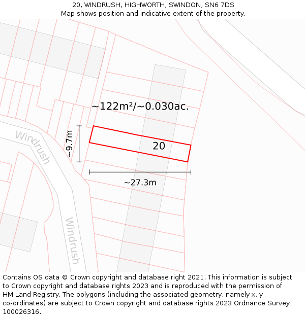 20, WINDRUSH, HIGHWORTH, SWINDON, SN6 7DS: Plot and title map