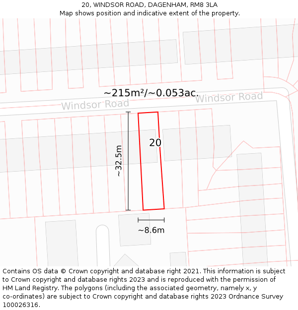 20, WINDSOR ROAD, DAGENHAM, RM8 3LA: Plot and title map