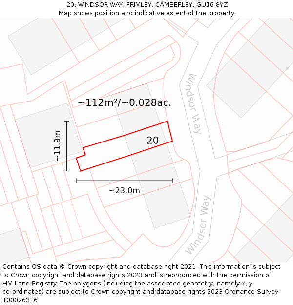 20, WINDSOR WAY, FRIMLEY, CAMBERLEY, GU16 8YZ: Plot and title map