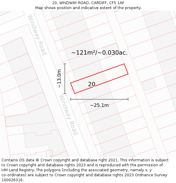 20, WINDWAY ROAD, CARDIFF, CF5 1AF: Plot and title map