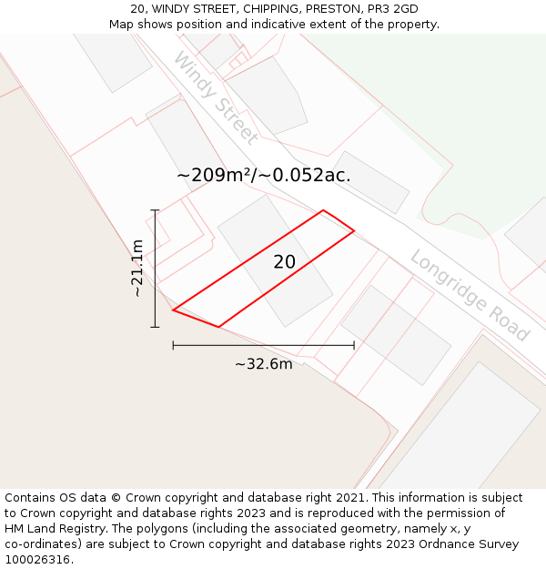 20, WINDY STREET, CHIPPING, PRESTON, PR3 2GD: Plot and title map