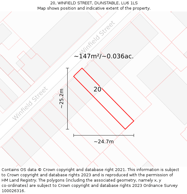 20, WINFIELD STREET, DUNSTABLE, LU6 1LS: Plot and title map