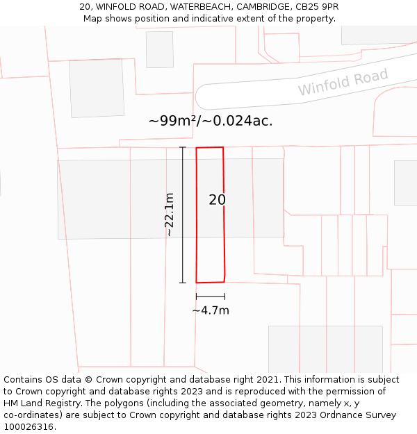 20, WINFOLD ROAD, WATERBEACH, CAMBRIDGE, CB25 9PR: Plot and title map