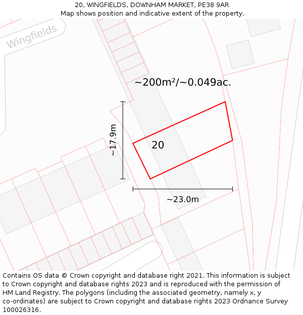 20, WINGFIELDS, DOWNHAM MARKET, PE38 9AR: Plot and title map