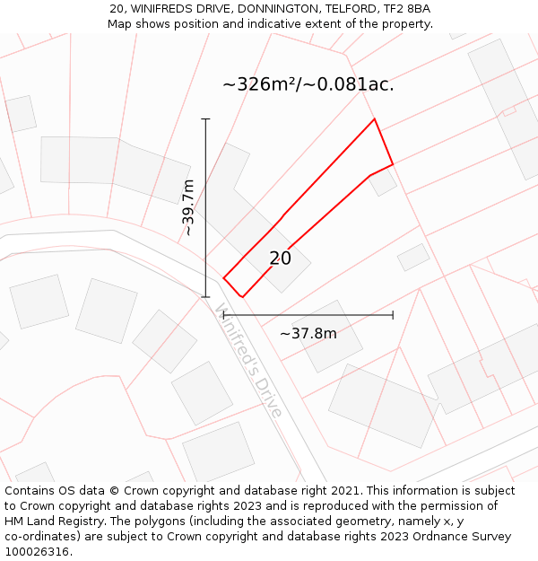 20, WINIFREDS DRIVE, DONNINGTON, TELFORD, TF2 8BA: Plot and title map