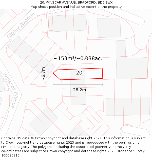 20, WINSCAR AVENUE, BRADFORD, BD6 3WX: Plot and title map