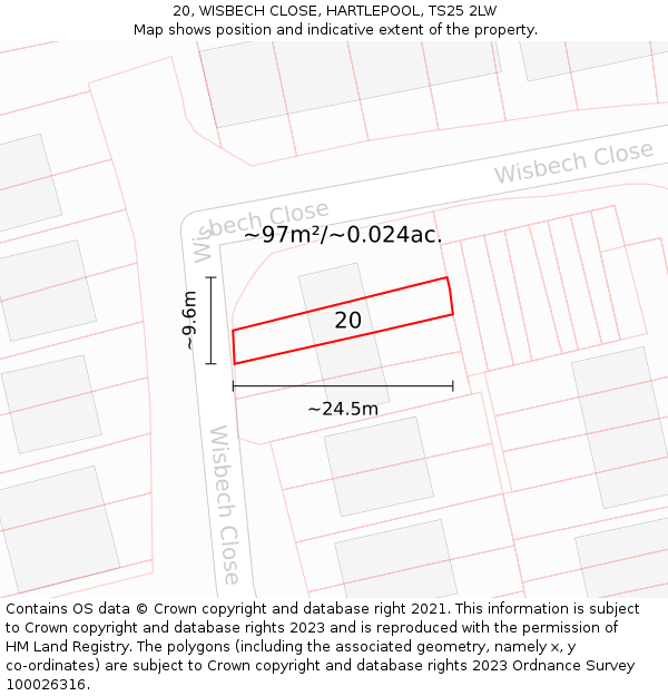 20, WISBECH CLOSE, HARTLEPOOL, TS25 2LW: Plot and title map