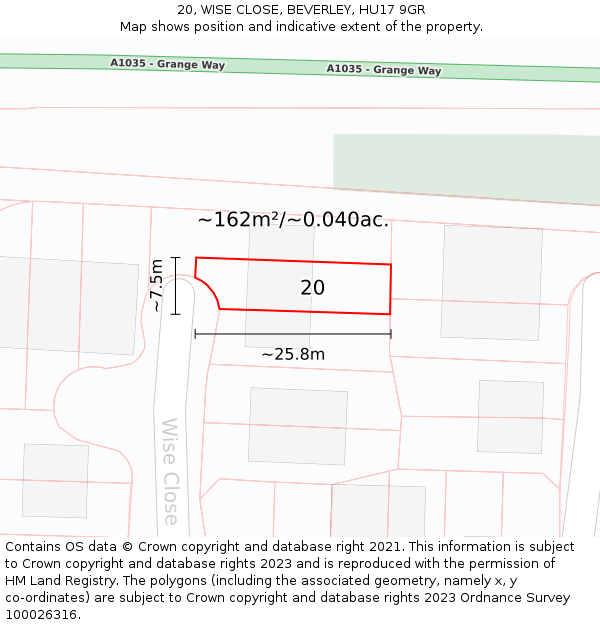 20, WISE CLOSE, BEVERLEY, HU17 9GR: Plot and title map