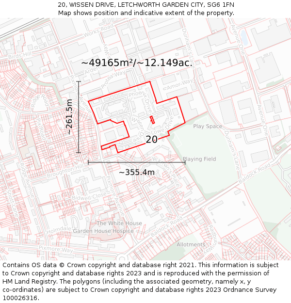 20, WISSEN DRIVE, LETCHWORTH GARDEN CITY, SG6 1FN: Plot and title map