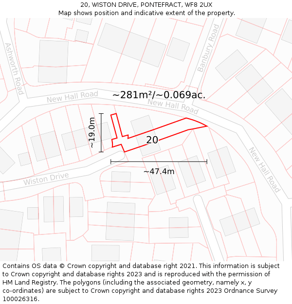 20, WISTON DRIVE, PONTEFRACT, WF8 2UX: Plot and title map