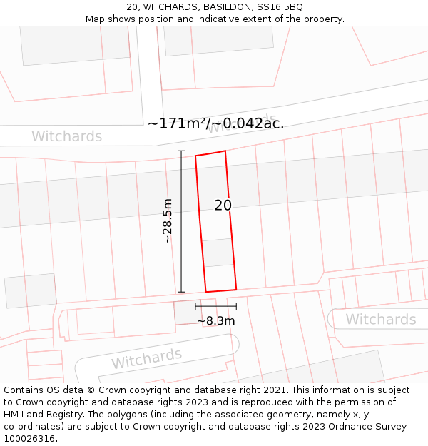 20, WITCHARDS, BASILDON, SS16 5BQ: Plot and title map