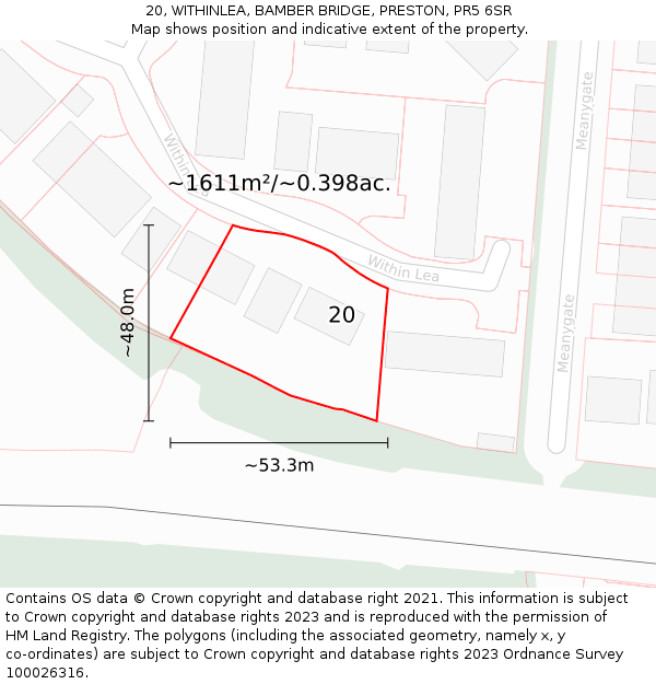 20, WITHINLEA, BAMBER BRIDGE, PRESTON, PR5 6SR: Plot and title map