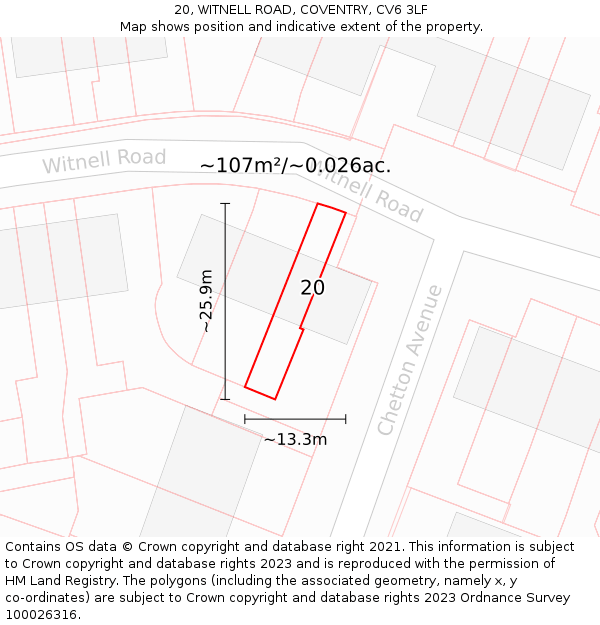 20, WITNELL ROAD, COVENTRY, CV6 3LF: Plot and title map
