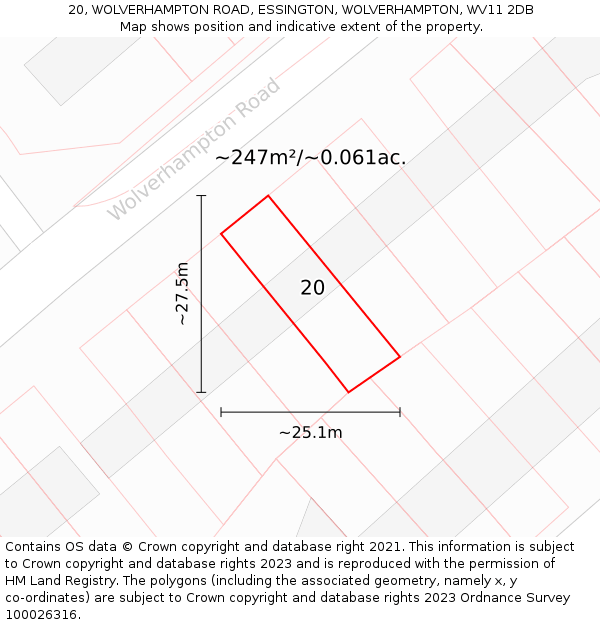 20, WOLVERHAMPTON ROAD, ESSINGTON, WOLVERHAMPTON, WV11 2DB: Plot and title map