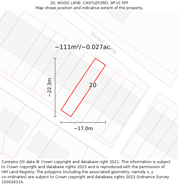 20, WOOD LANE, CASTLEFORD, WF10 5PF: Plot and title map