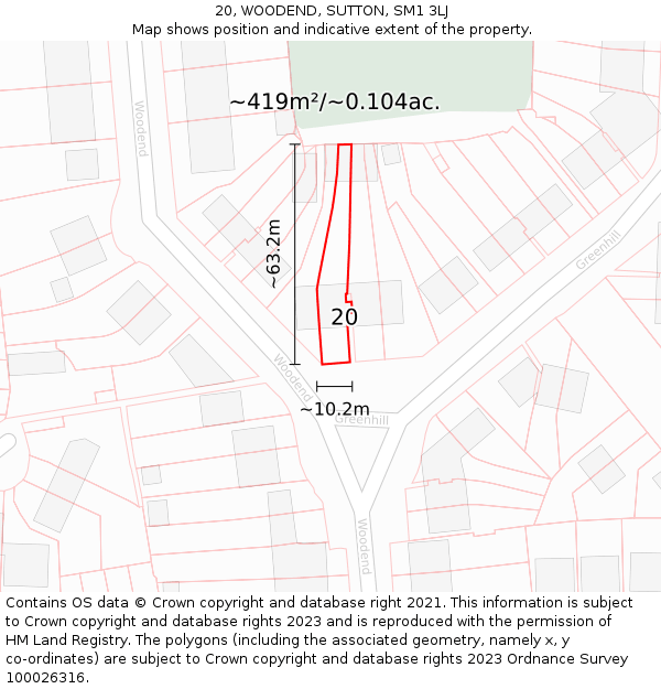20, WOODEND, SUTTON, SM1 3LJ: Plot and title map