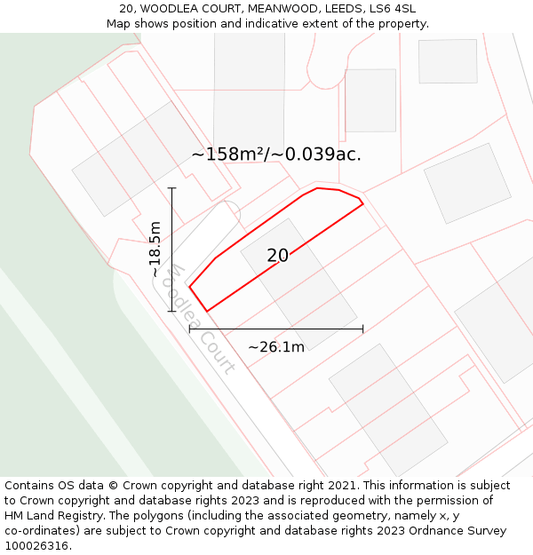 20, WOODLEA COURT, MEANWOOD, LEEDS, LS6 4SL: Plot and title map