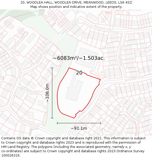 20, WOODLEA HALL, WOODLEA DRIVE, MEANWOOD, LEEDS, LS6 4SZ: Plot and title map