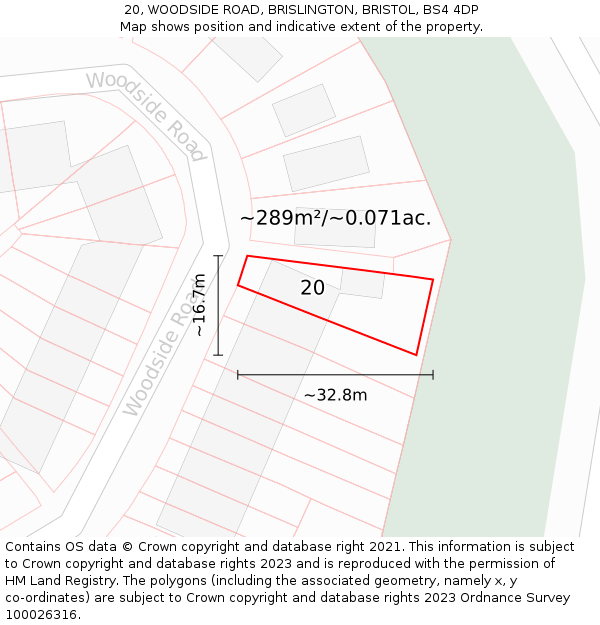 20, WOODSIDE ROAD, BRISLINGTON, BRISTOL, BS4 4DP: Plot and title map