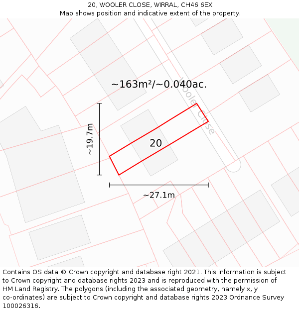 20, WOOLER CLOSE, WIRRAL, CH46 6EX: Plot and title map