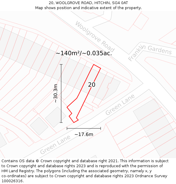 20, WOOLGROVE ROAD, HITCHIN, SG4 0AT: Plot and title map