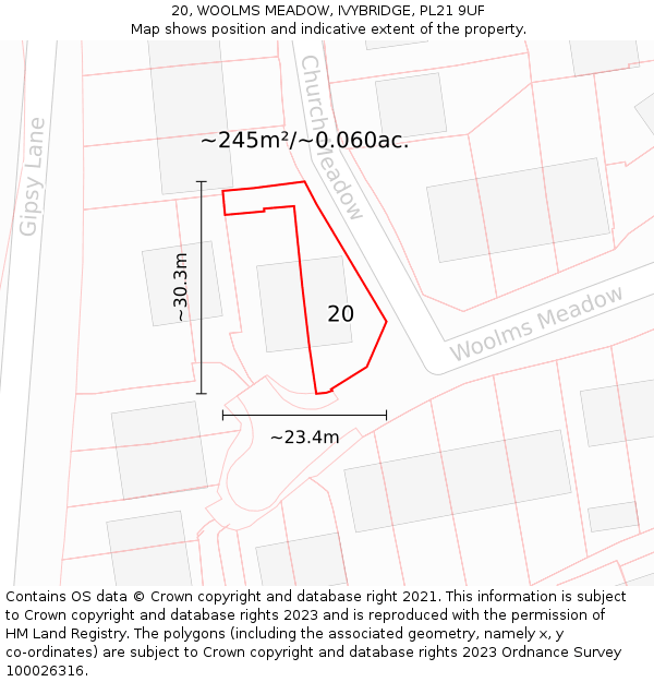 20, WOOLMS MEADOW, IVYBRIDGE, PL21 9UF: Plot and title map